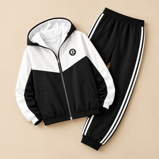Black & White Winter Tracksuit – Hooded Jacket & Trouser Set