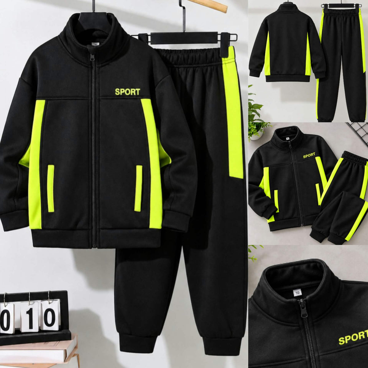 Unisex Black & Neon Green Winter Tracksuit