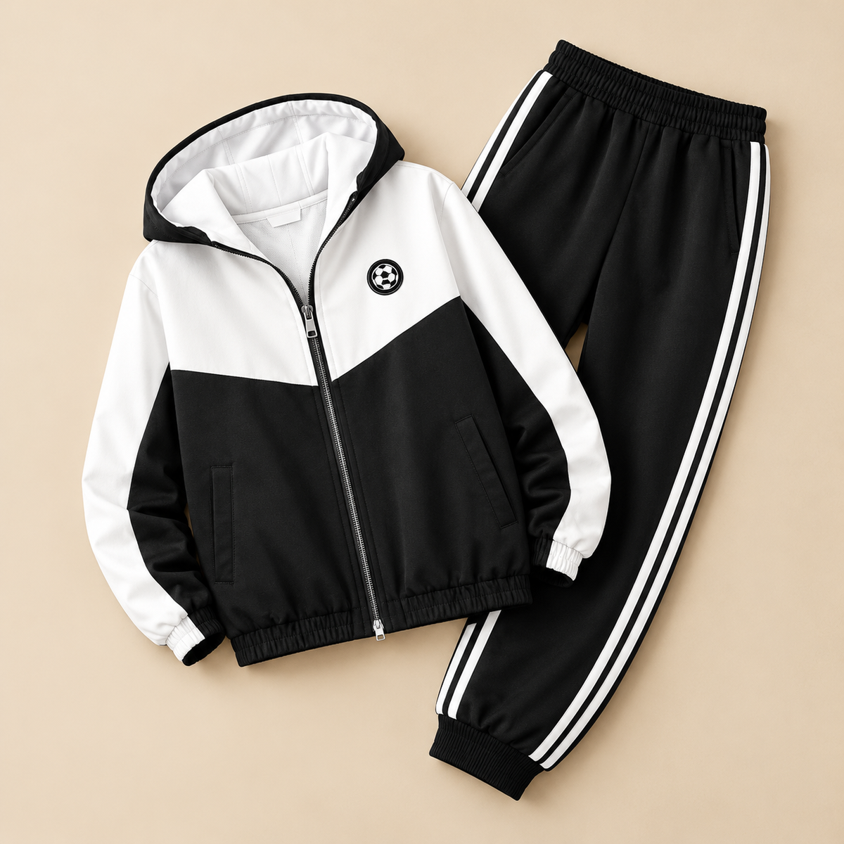 Black & White Winter Tracksuit – Hooded Jacket & Trouser Set
