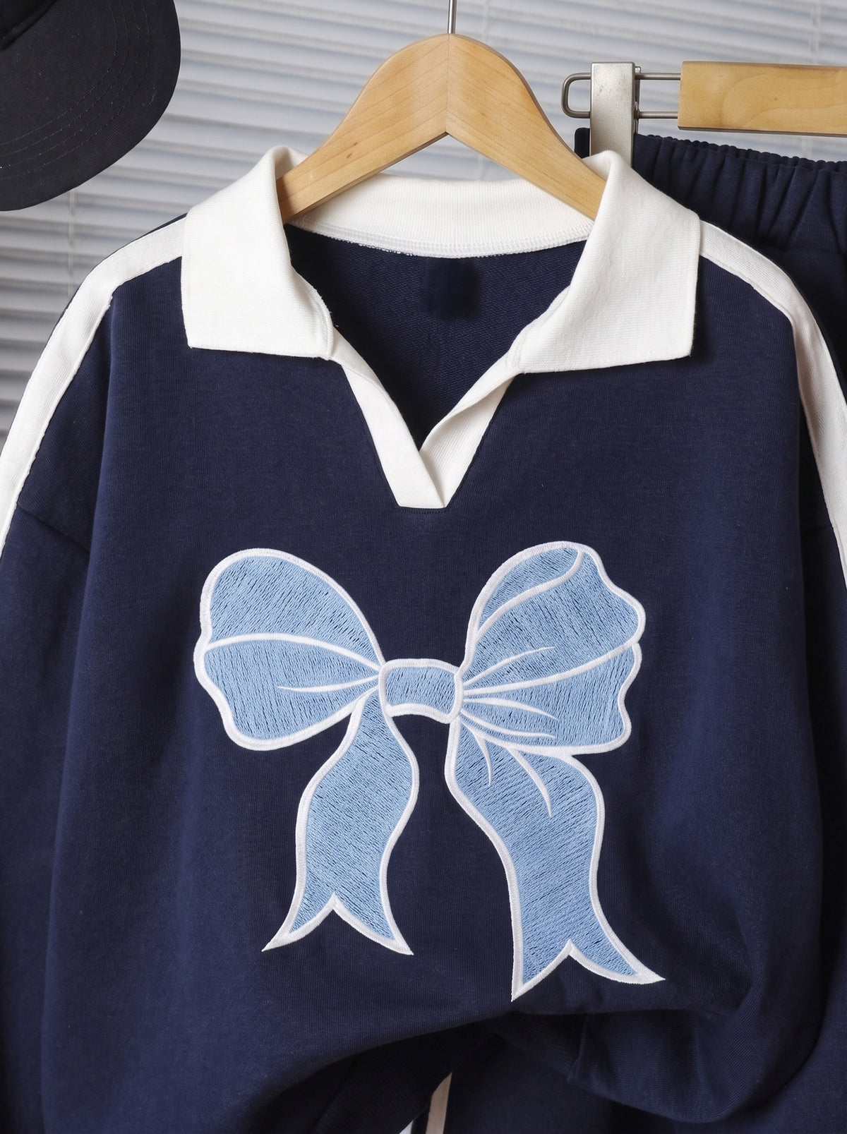 Girls Navy Blue Bow Print Co-Ord Set