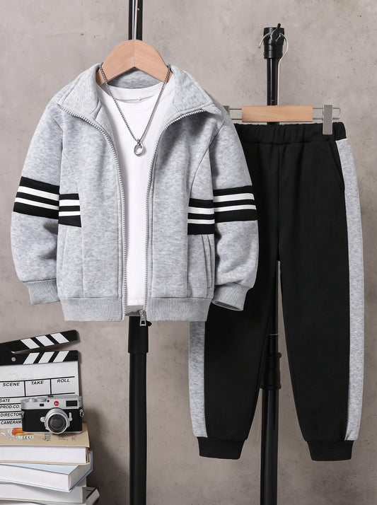 Grey & Black Winter Tracksuit – Zip-Up Jacket & Trouser Set