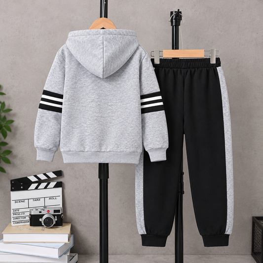 Grey & Black Winter Tracksuit – Zip-Up Jacket & Trouser Set