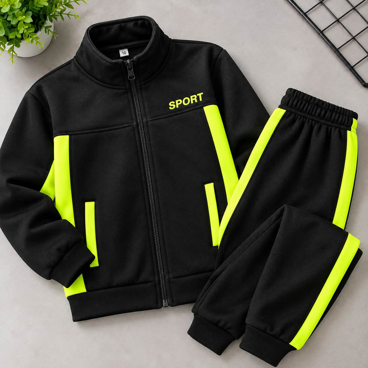 Unisex Black & Neon Green Winter Tracksuit